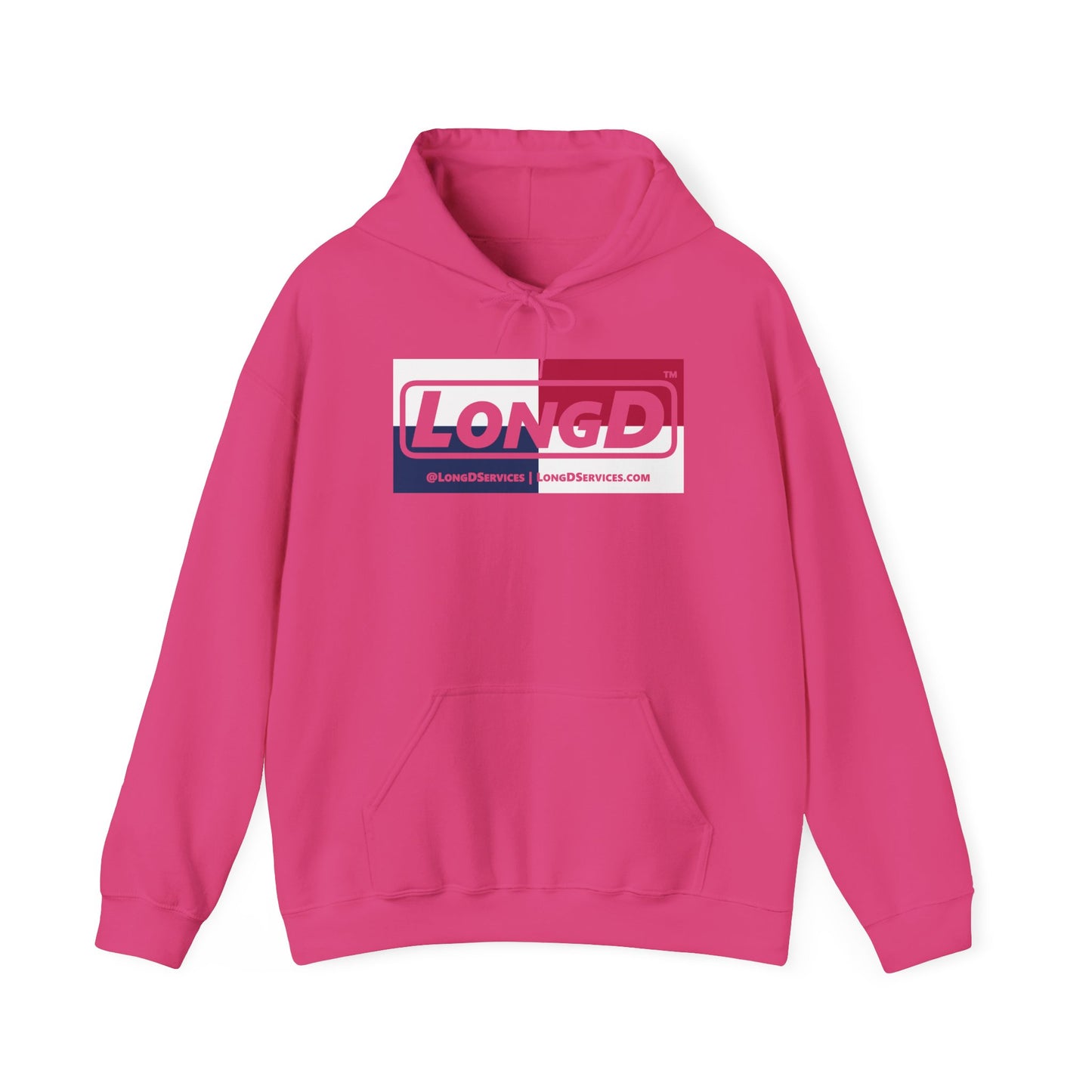 LongD® Logo Hoodie red, white and blue negative quarters