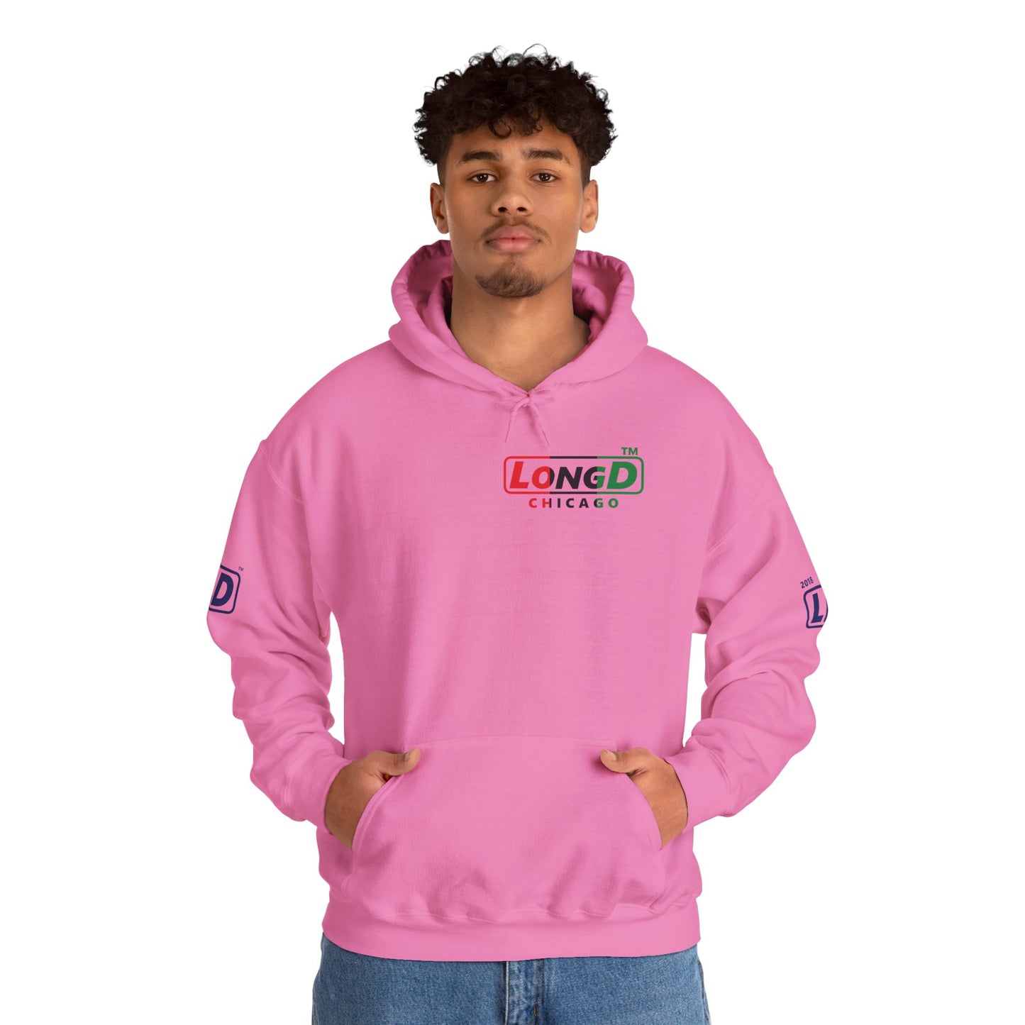 LongD® positive vertical 3-striped 4-print single-breasted Chicago logo Hoodie (Juneteenth colors)