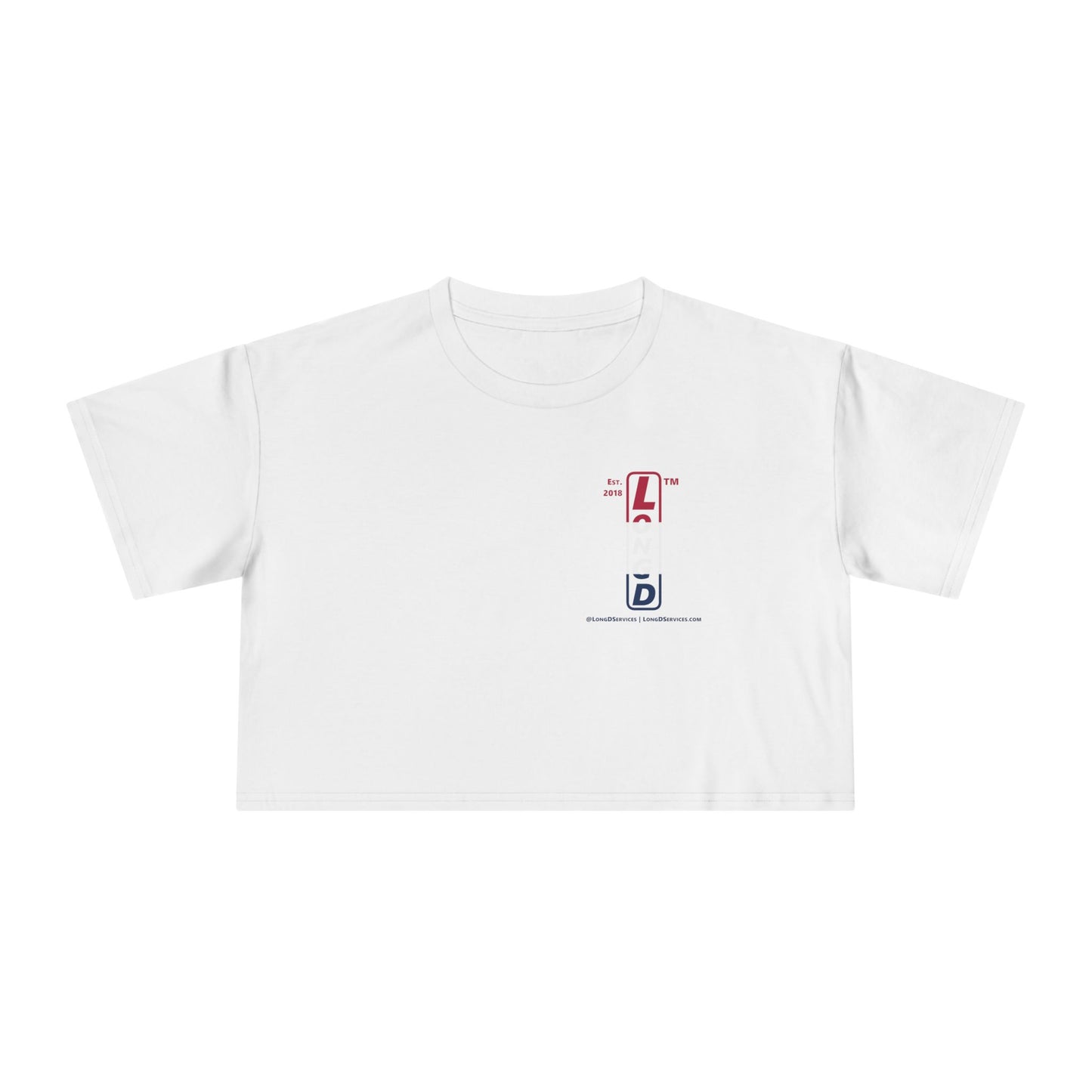 I burst LongD positive horizontal 3-striped upright single-breasted tag-domain logo crop tee