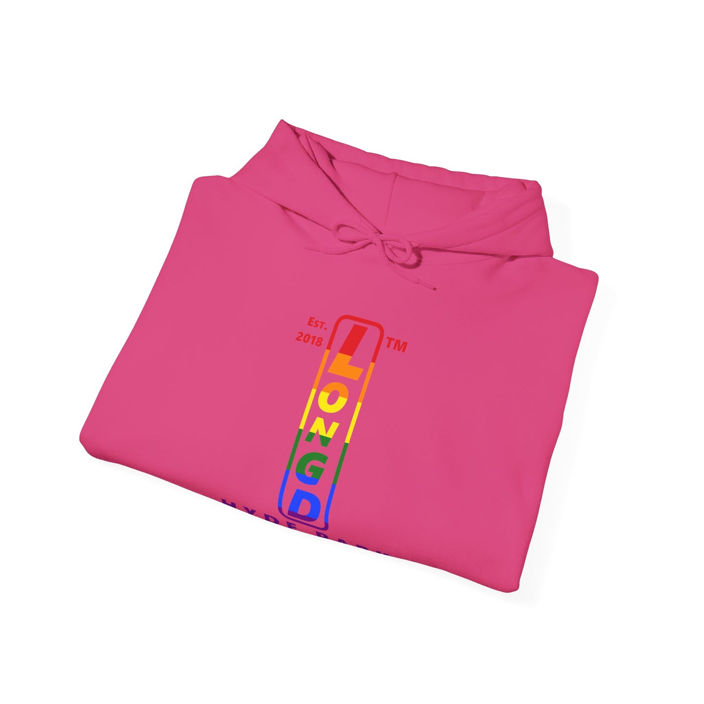 LongD® positive horizontal 6-striped Hyde Park logo hoodie (Pride colors)