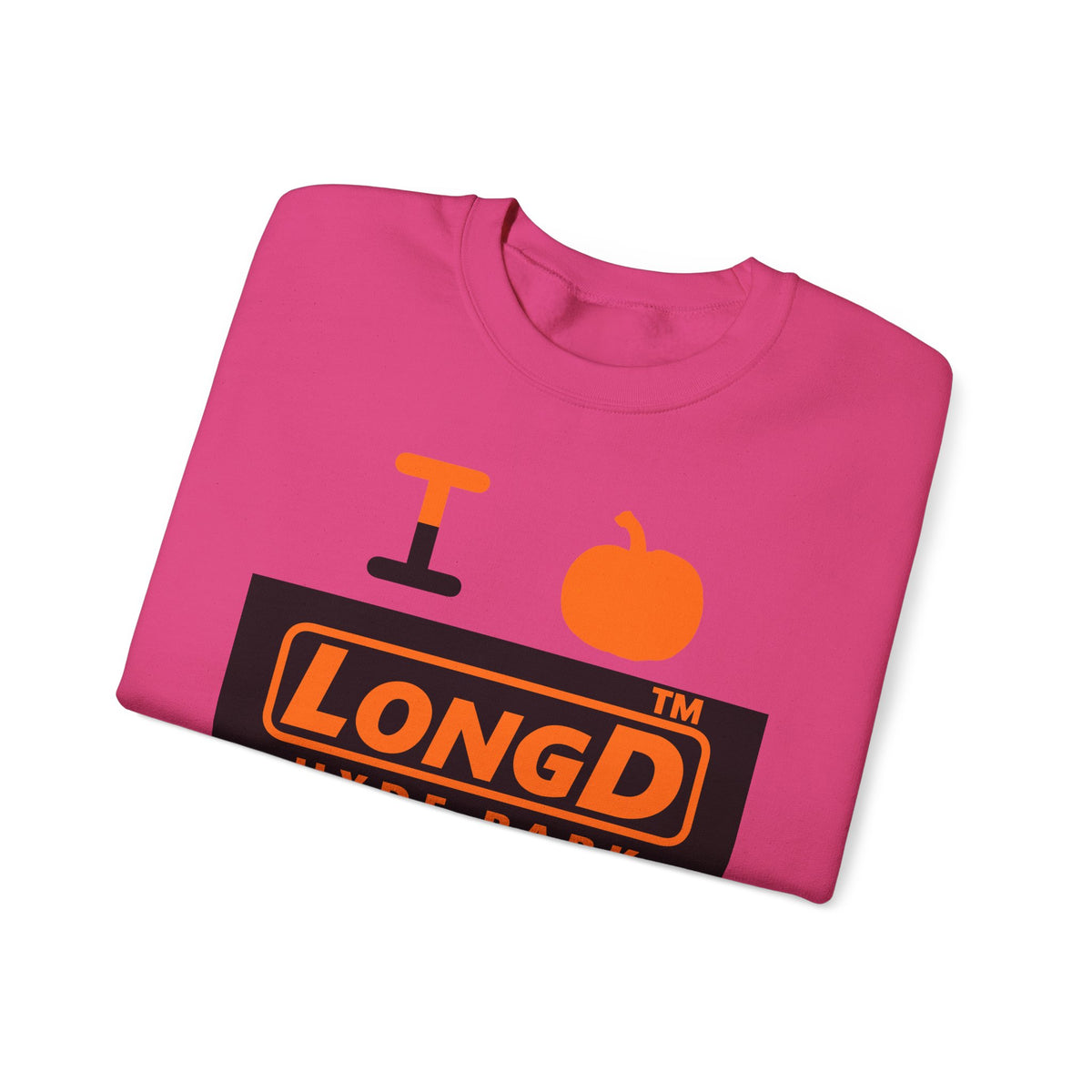 I pumpkin LongD Hyde Park logo positive orange on negative black crewneck sweatshirt