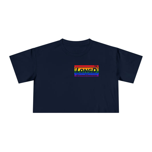 LongD negative horizontal 6-striped single-breasted tag logo reverse front-back crop tee (Pride colors)