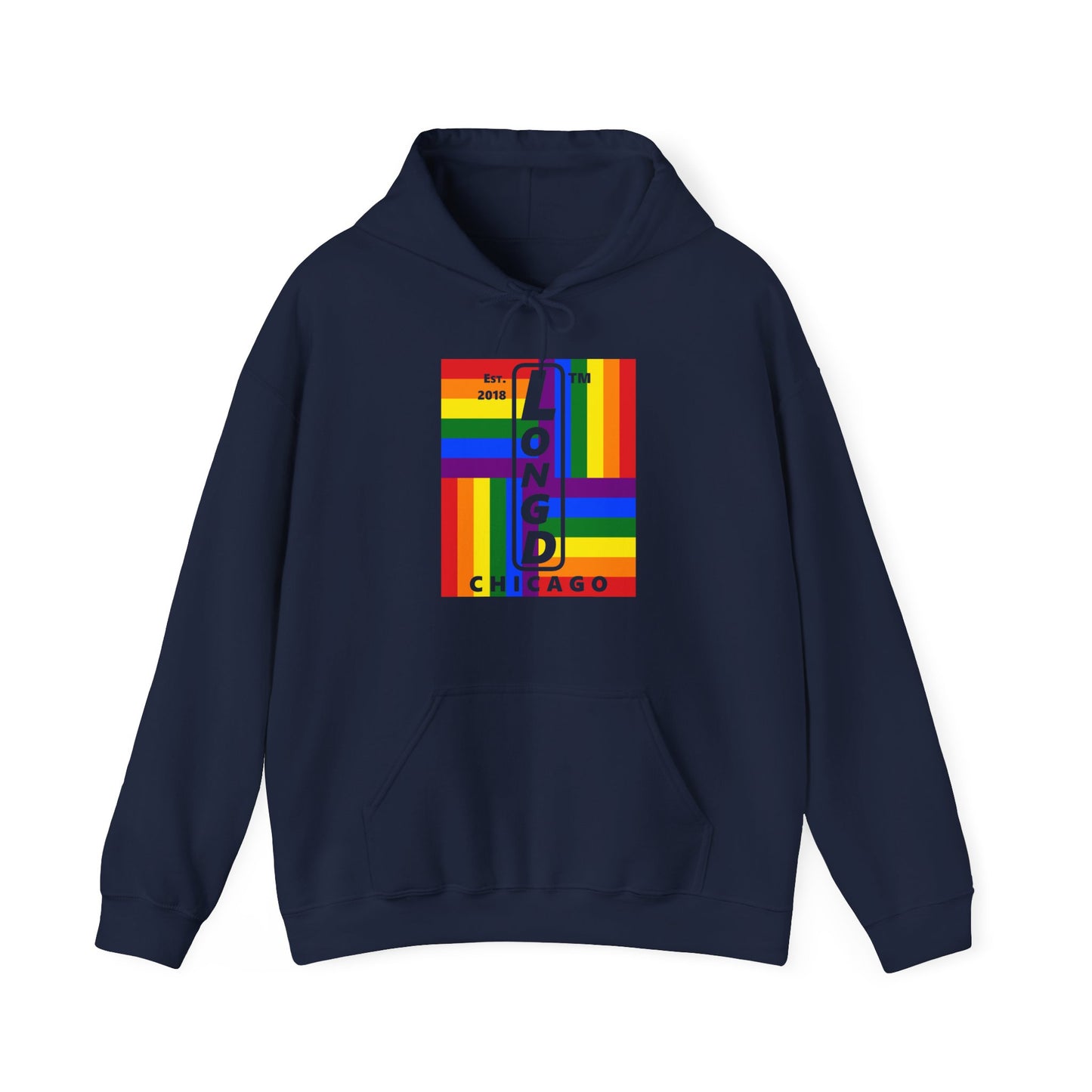 LongD® negative windmill upright Chicago logo hoodie (Pride colors)