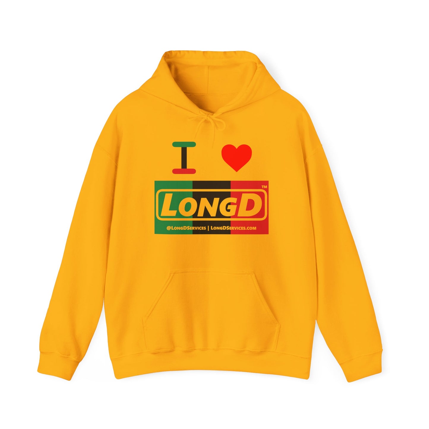 I Luv LongD® Logo Hoodie with Juneteenth negative thirds text