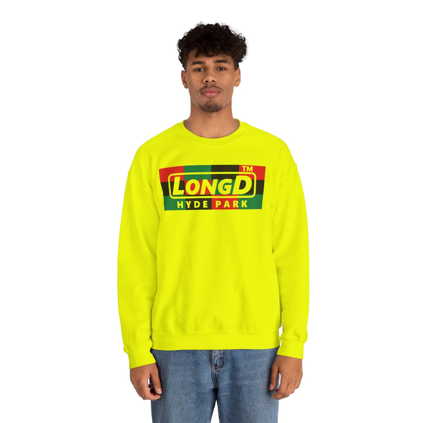 LongD negative 3x4 Hyde Park logo crewneck sweatshirt (Juneteenth colors)