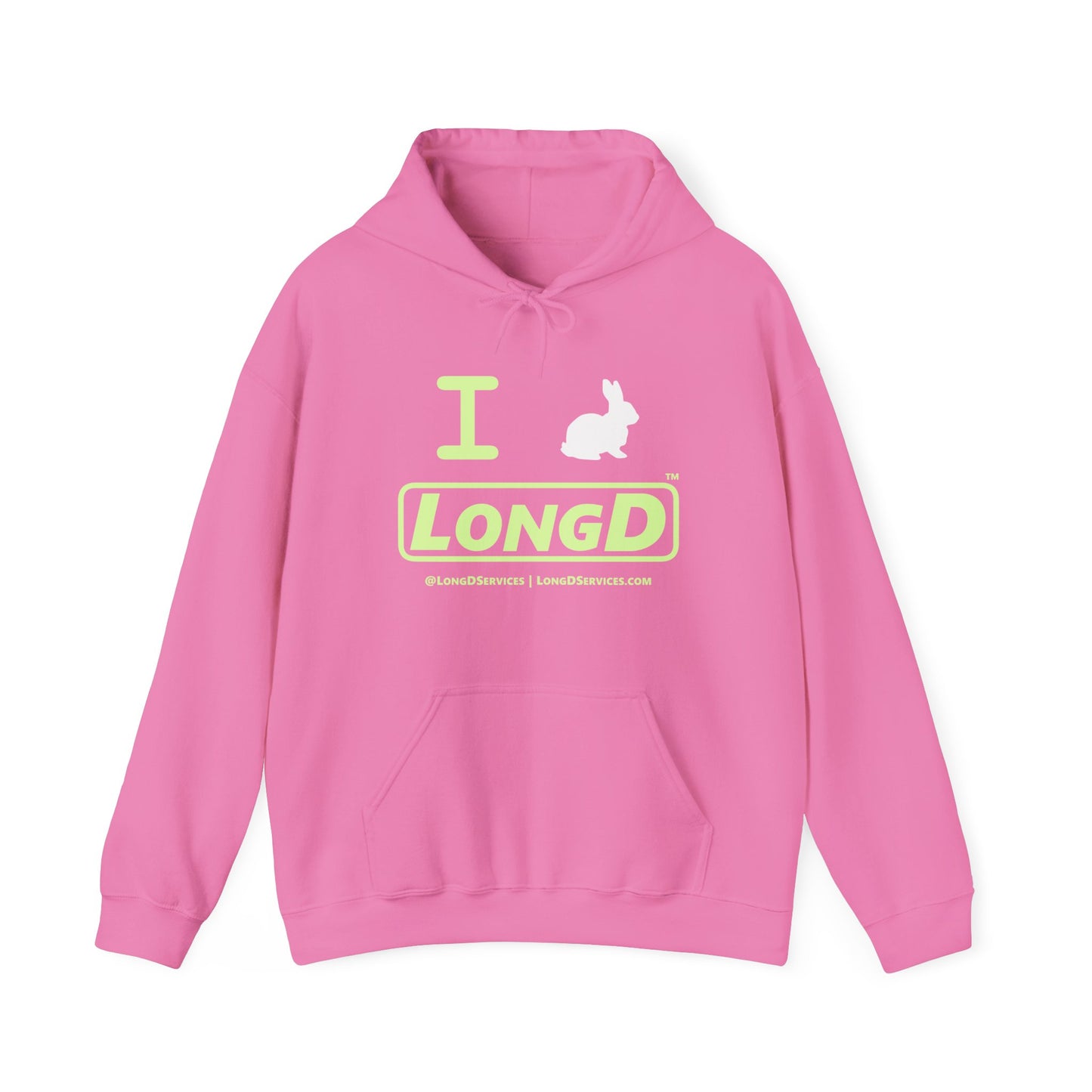I Bunny LongD® Logo Hoodie Pastel green text (White Easter Bunny)