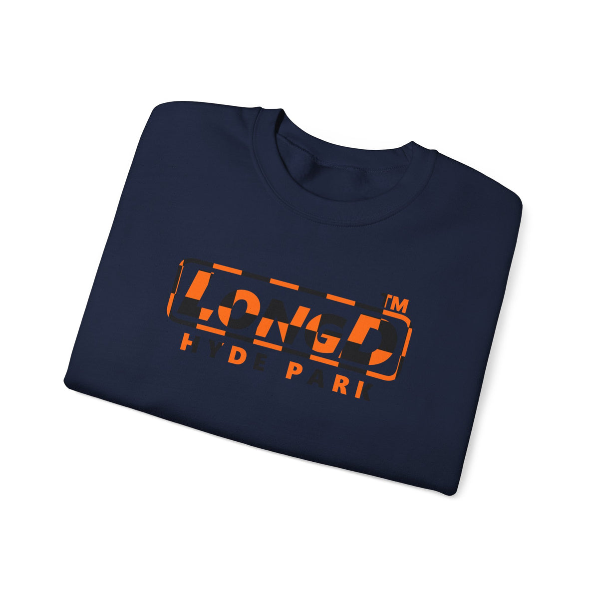 LongD Hyde Park positive checkered logo (Halloween colors) crewneck sweatshirt