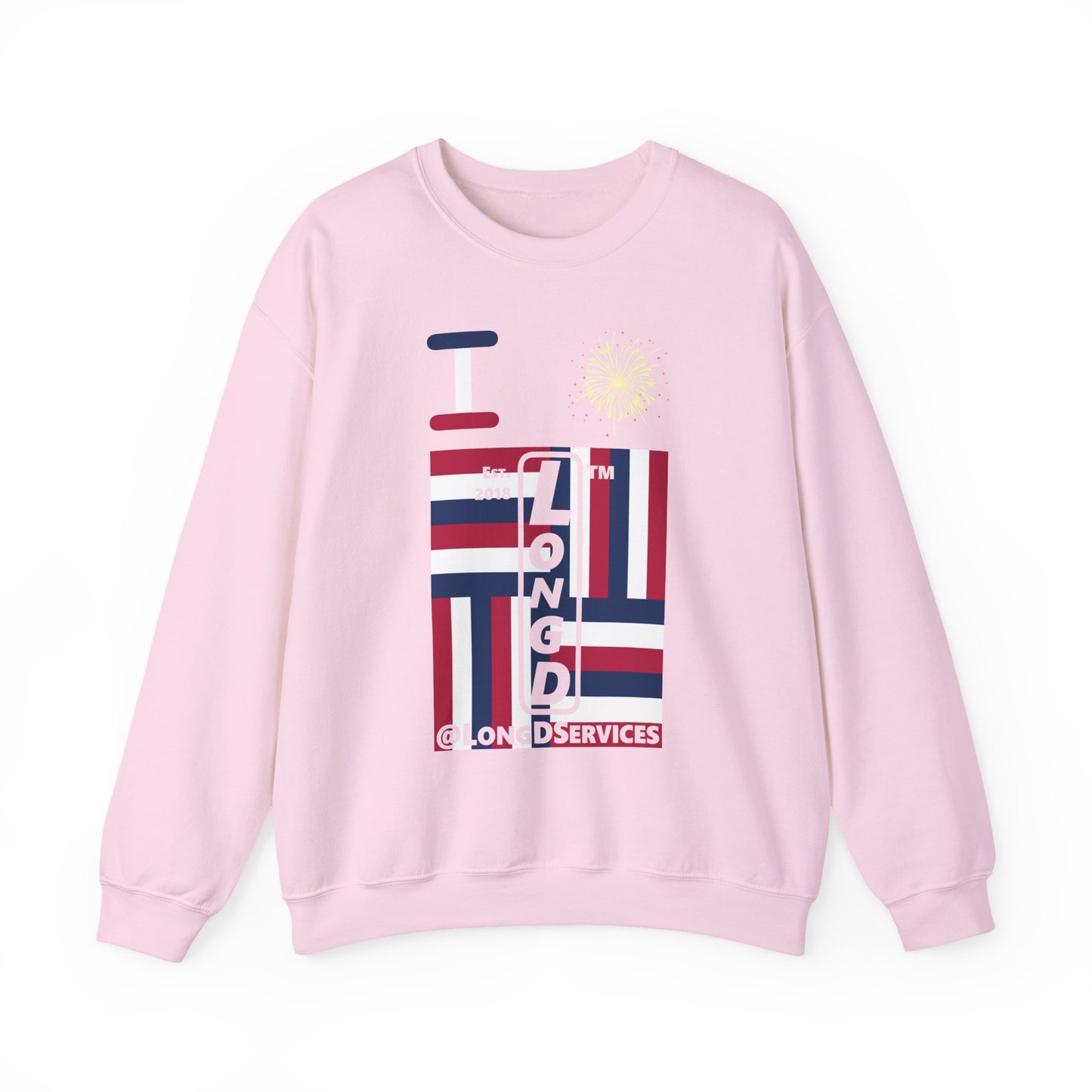 I Burst LongD negative windmill tag upright front-back logo crewneck sweatshirt