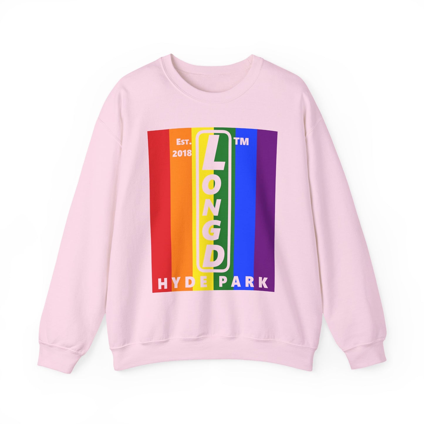 LongD negative cropped flag Hyde Park upright logo crewneck sweatshirt (Pride colors)