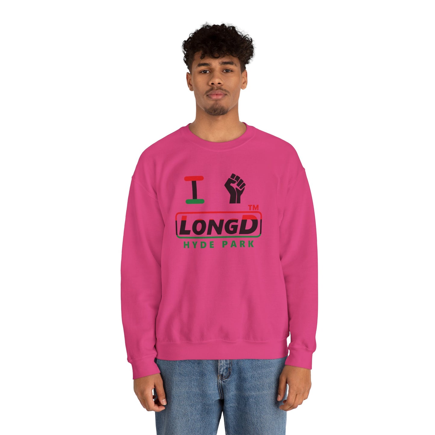 I fist LongD positive horizontal 3-striped Hyde Park logo crewneck sweatshirt