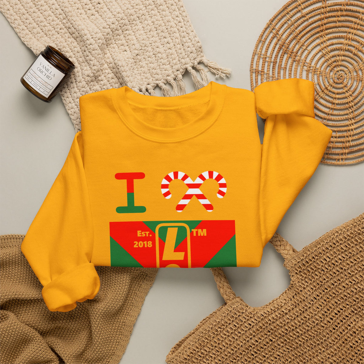I candy cane LongD Chicago negative upright downward chevron logo crewneck sweatshirt