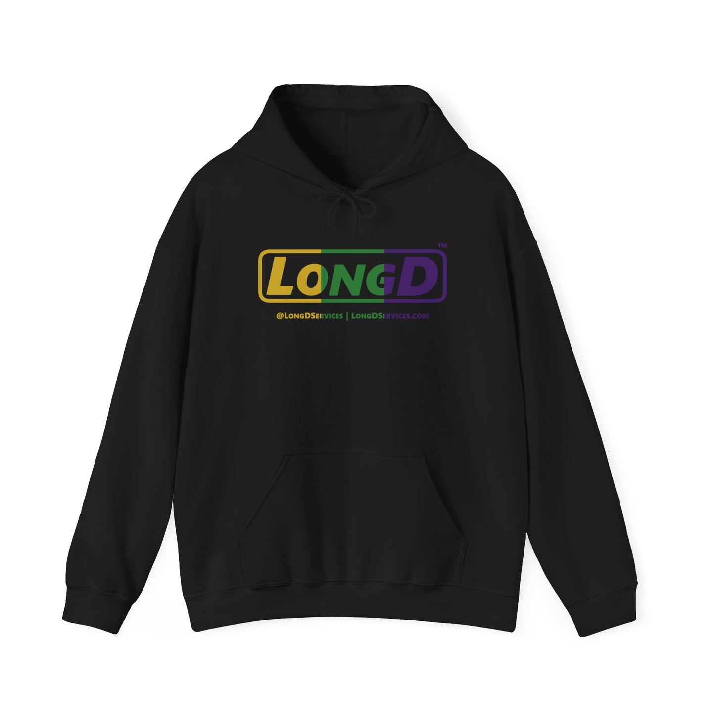 LongD® Logo Hoodie (Mardi Gras Forest Green-Royal Purple-Goldenrod Yellow text)