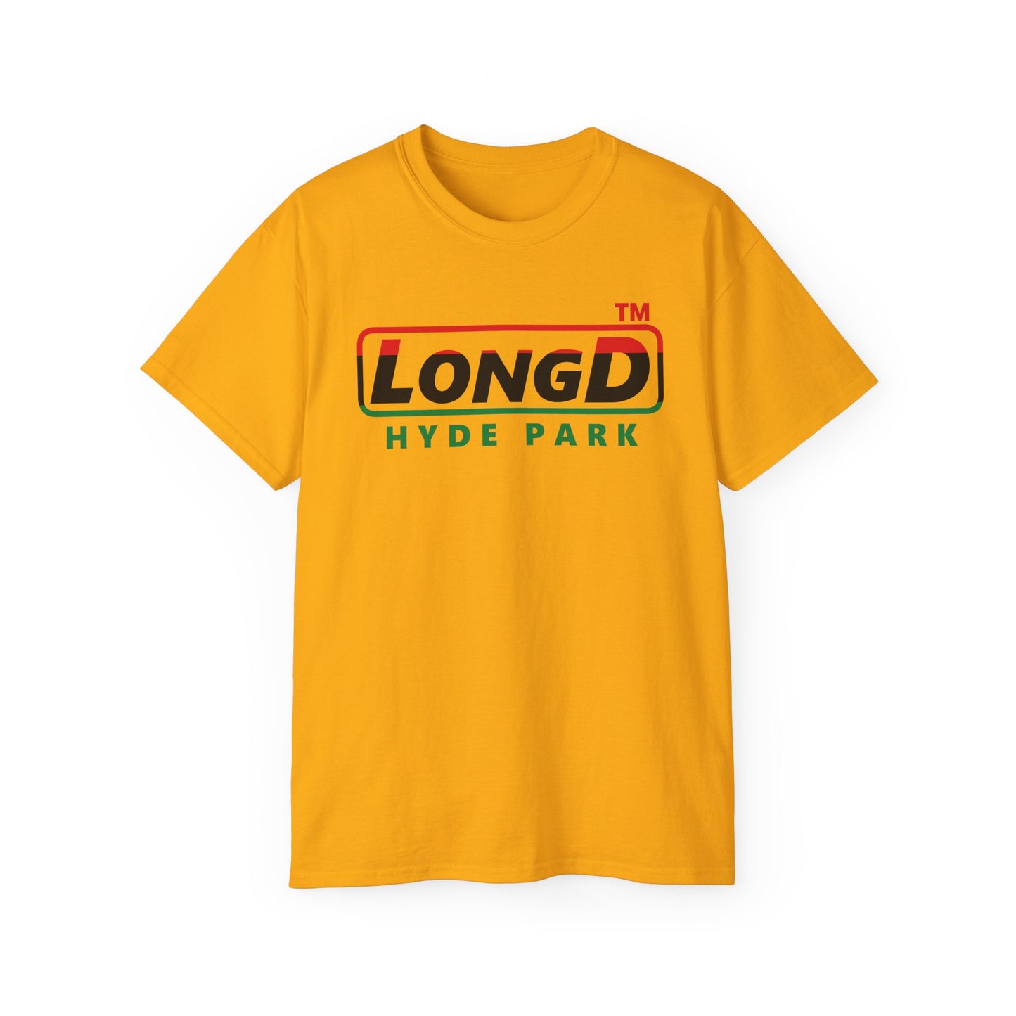 LongD positive horizontal 3-striped Hyde Park logo cotton tee (Juneteenth colors)