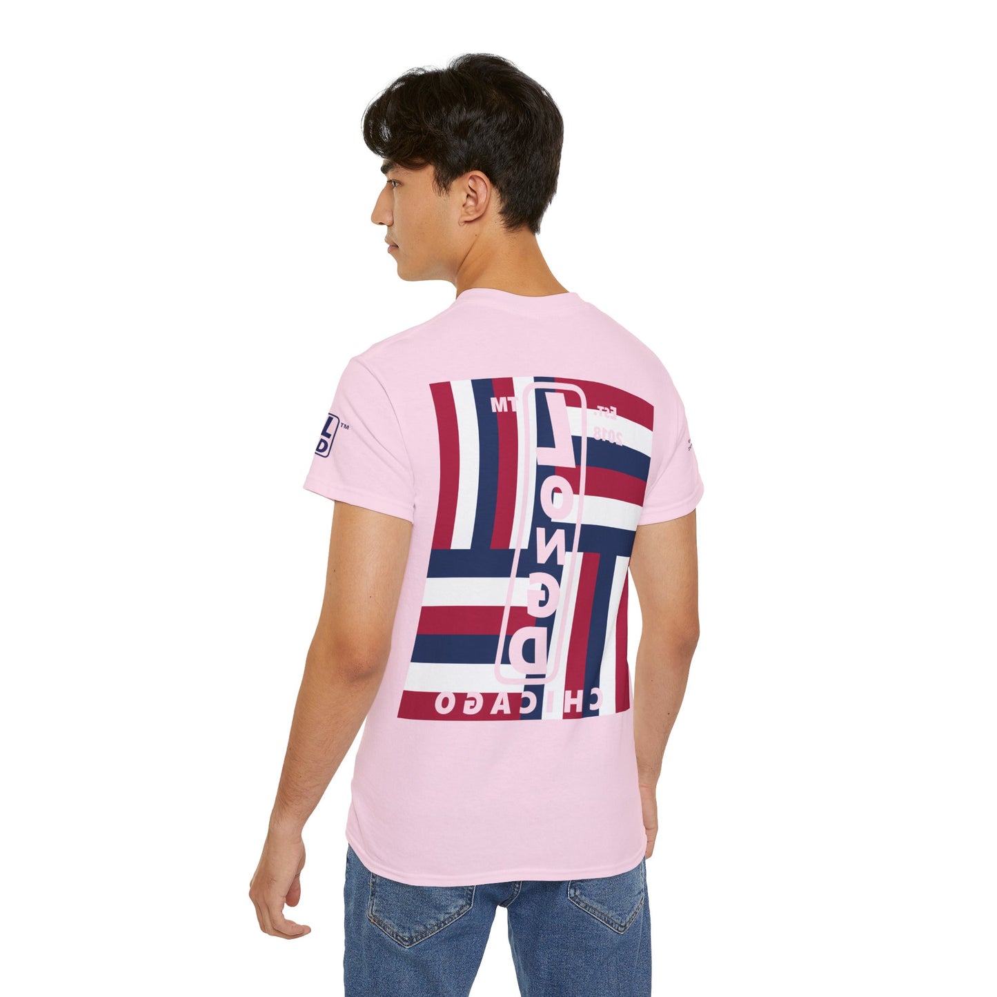 LongD cotton tee negative windmill 4-print Chicago upright logo (Patriotic colors)