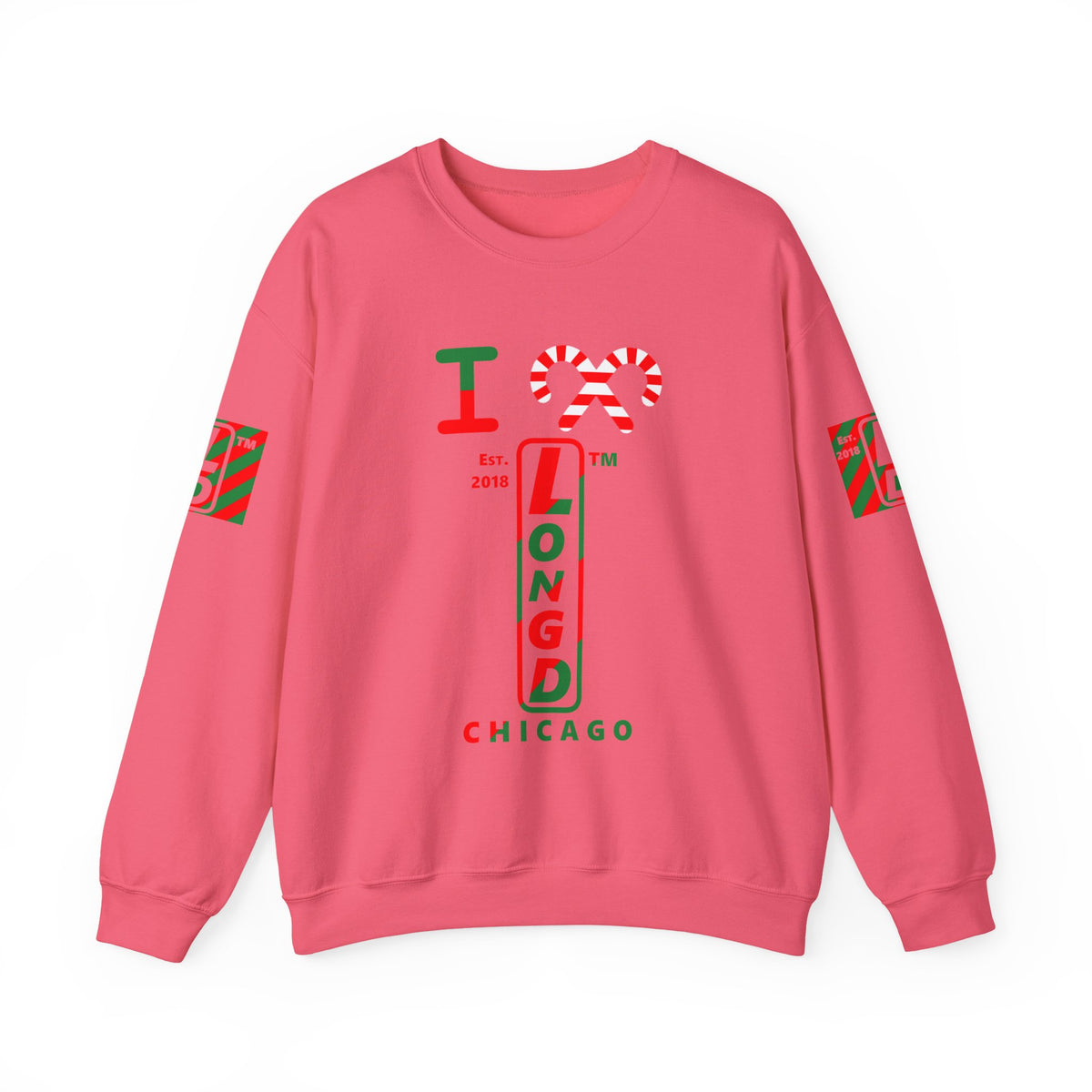 I candy cane LongD Chicago positive upright pixel-weighted 4-striped 4-print logo crewneck sweatshirt