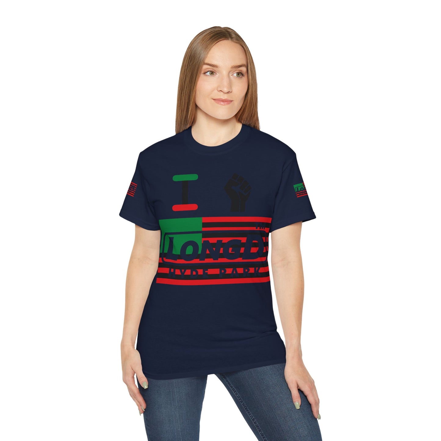 I fist LongD negative flag Hyde Park logo 4-print cotton tee