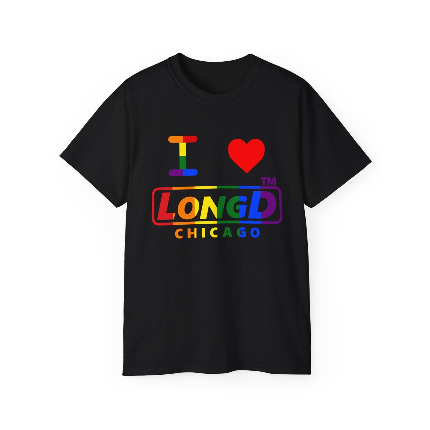 I Luv LongD positive vertical striped Chicago logo cotton tee (Pride colors)