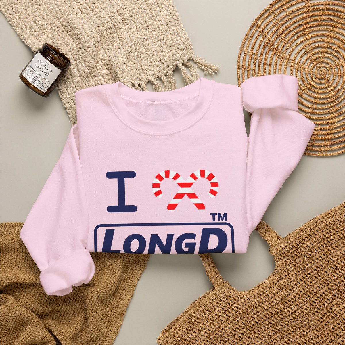 I candy cane LongD Tag positive official basic navy front-back logo crewneck sweatshirt
