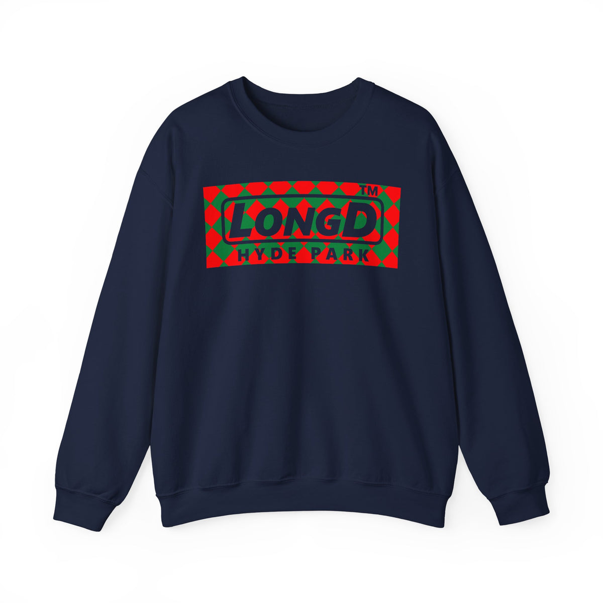 LongD Hyde Park negative argyle logo (Xmas colors) crewneck sweatshirt