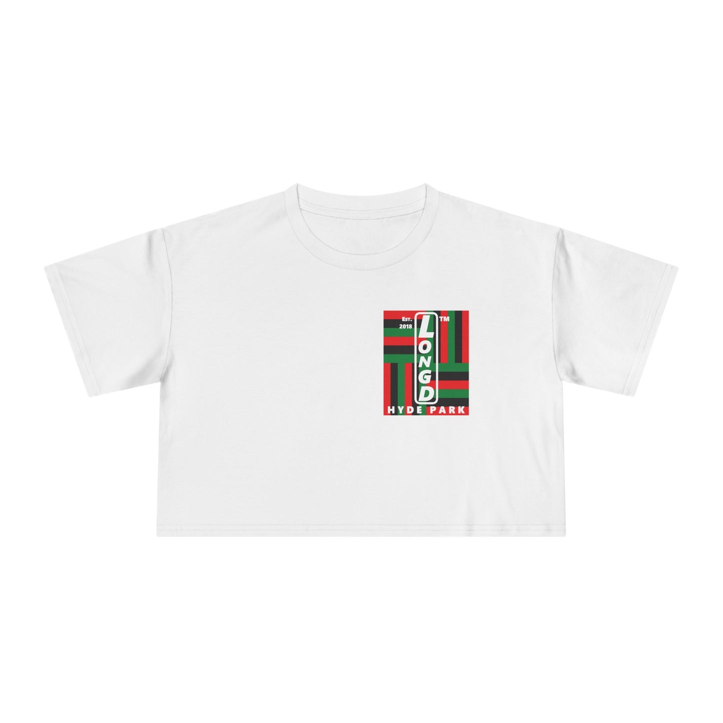 Negative windmill upright single-breasted Hyde Park logo crop tee (Juneteenth colors)