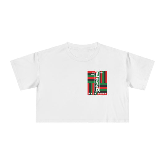 Negative windmill upright single-breasted Hyde Park logo crop tee (Juneteenth colors)
