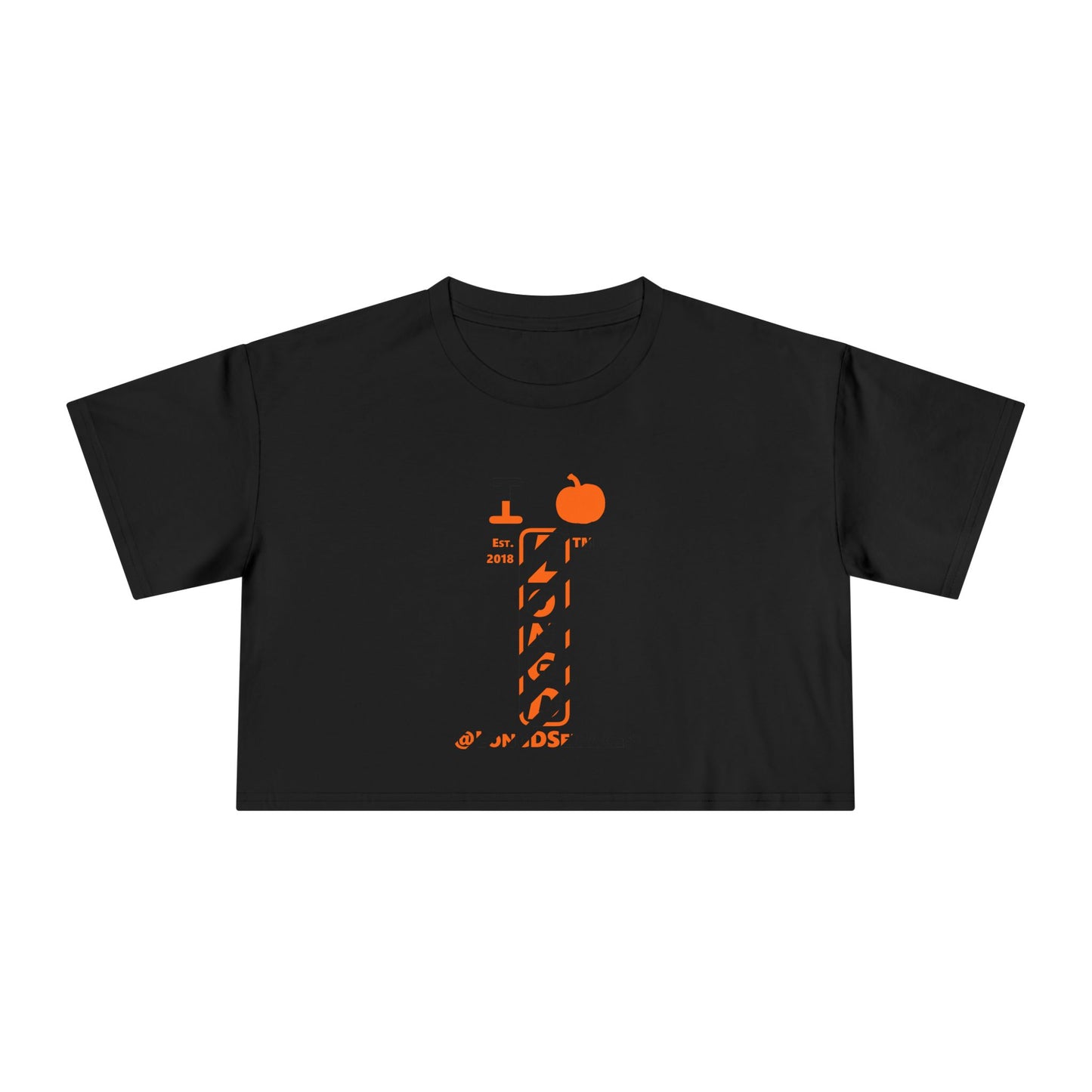 I pumpkin LongD Tag positive upright pixel-weighted 12-striped front-back logo crop tee