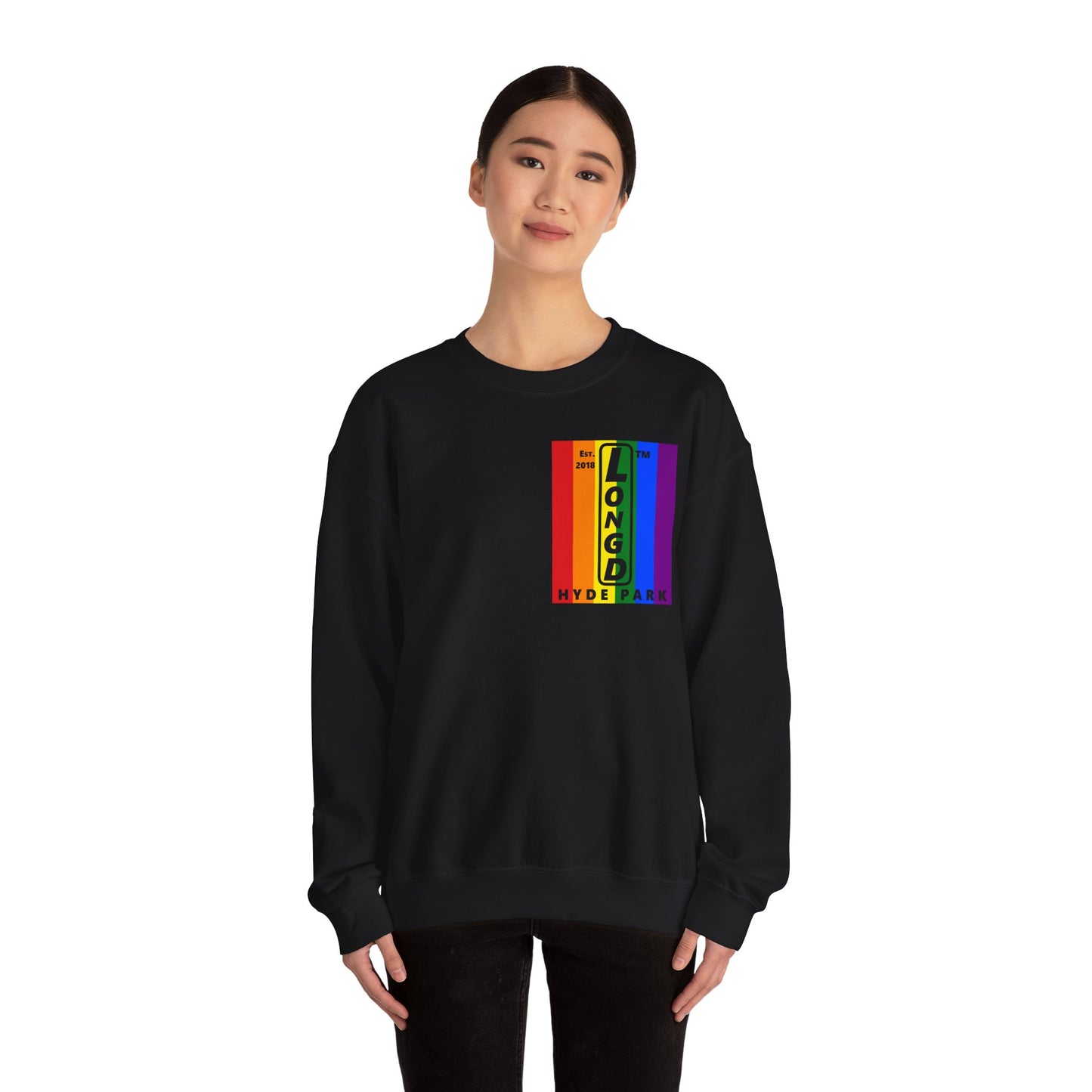 LongD negative flag single-breasted front-back Hyde Park upright logo crewneck sweatshirt (Pride colors)