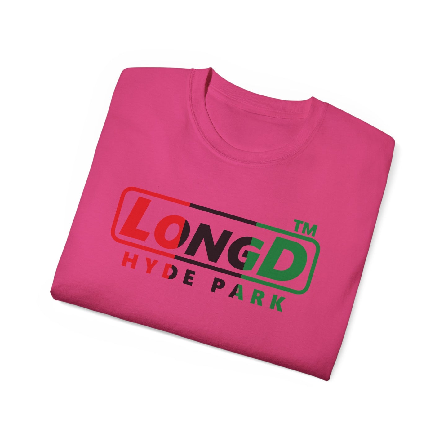 LongD positive vertical 3-striped Hyde Park logo cotton tee (Juneteenth colors)