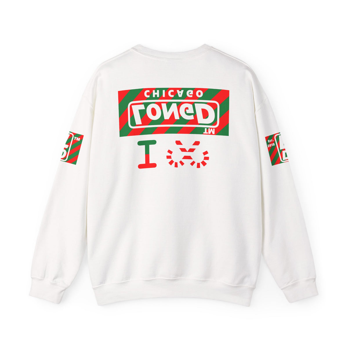 I candy cane LongD Chicago negative 12-striped 4-print logo crewneck sweatshirt
