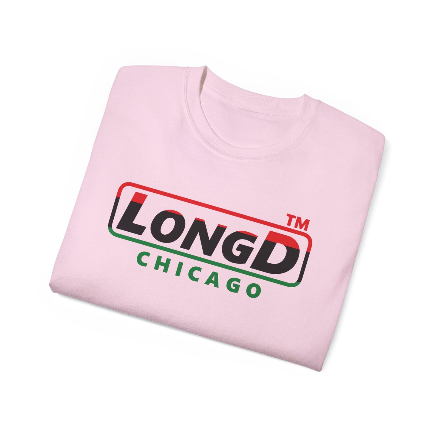 LongD positive horizontal 3-striped Chicago logo cotton tee (Juneteenth colors)