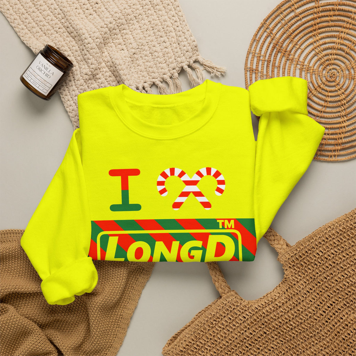 I candy cane LongD Chicago negative 12-striped 4-print logo crewneck sweatshirt