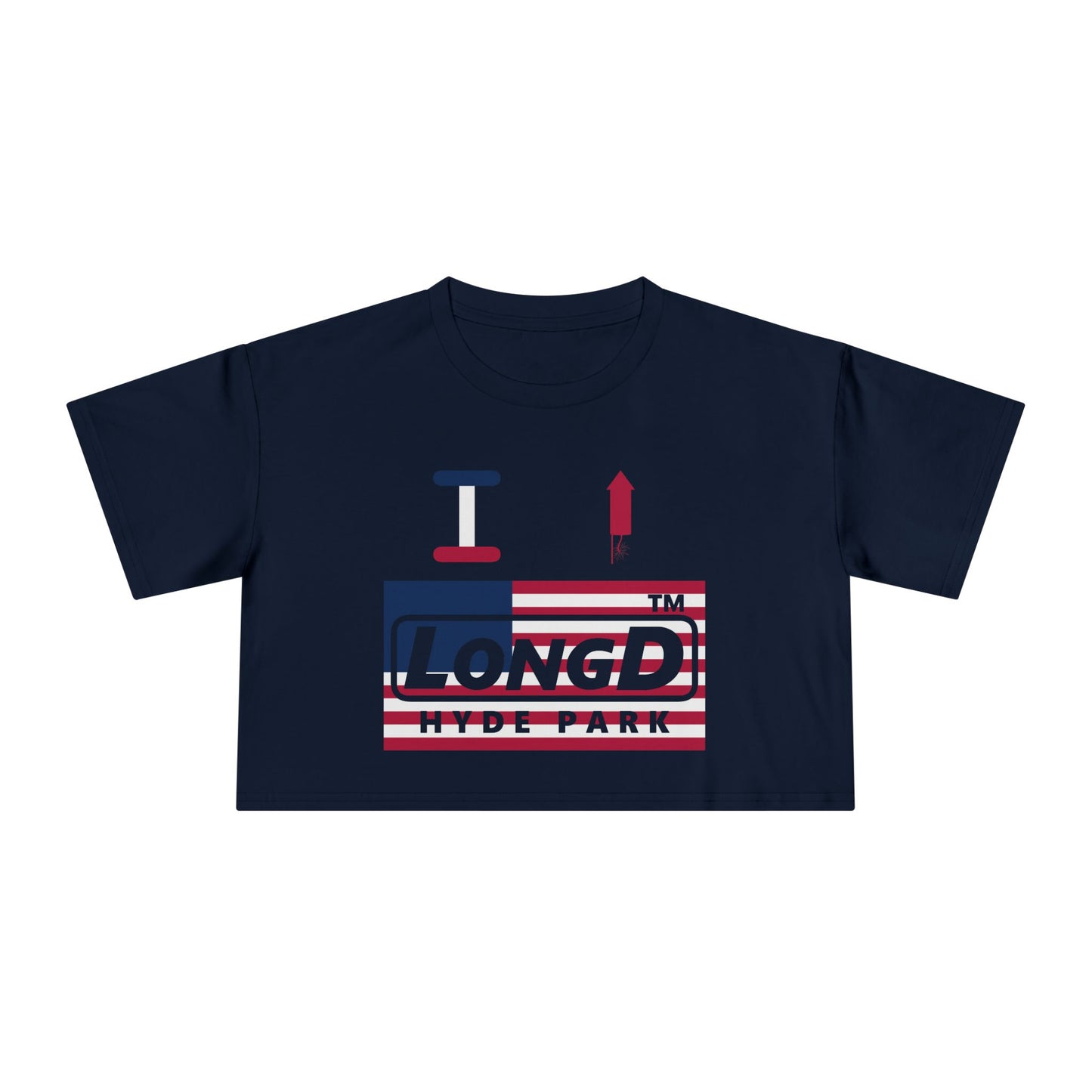 I firecracker LongD negative flag Hyde Park Logo Crop Tee (Patriotic colors)