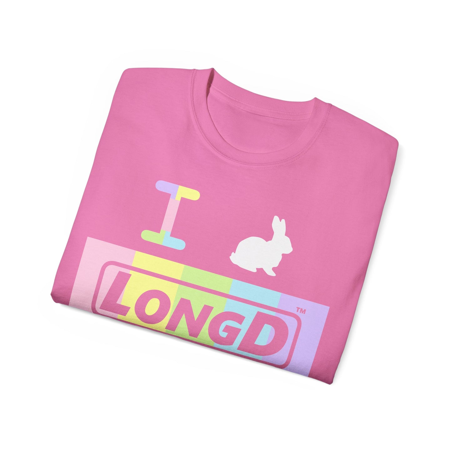 I Bunny LongD® Logo Cotton Tee Easter pastel spectrum negative text (white Easter Bunny)