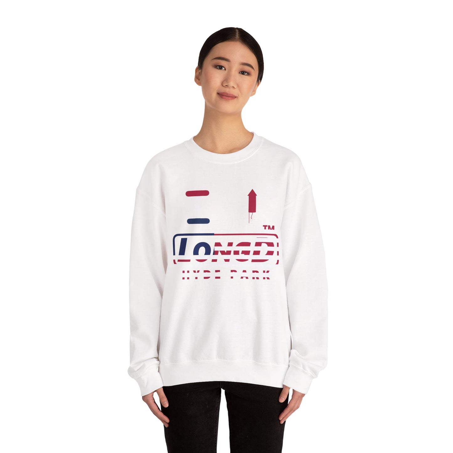 I firecracker LongD positive flag Hyde Park logo crewneck sweatshirt