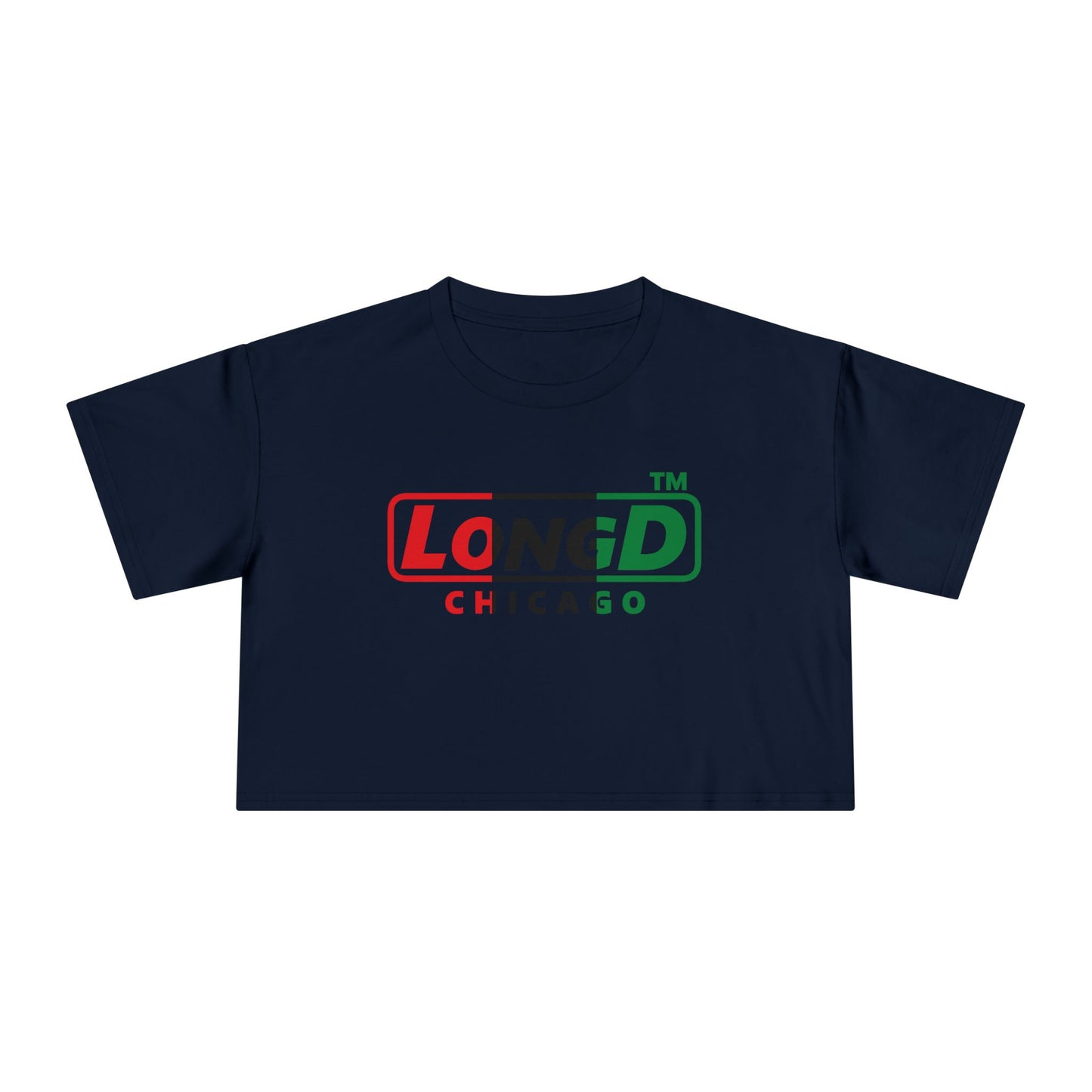 LongD positive vertical 3-striped Chicago logo crop tee (Juneteenth colors)