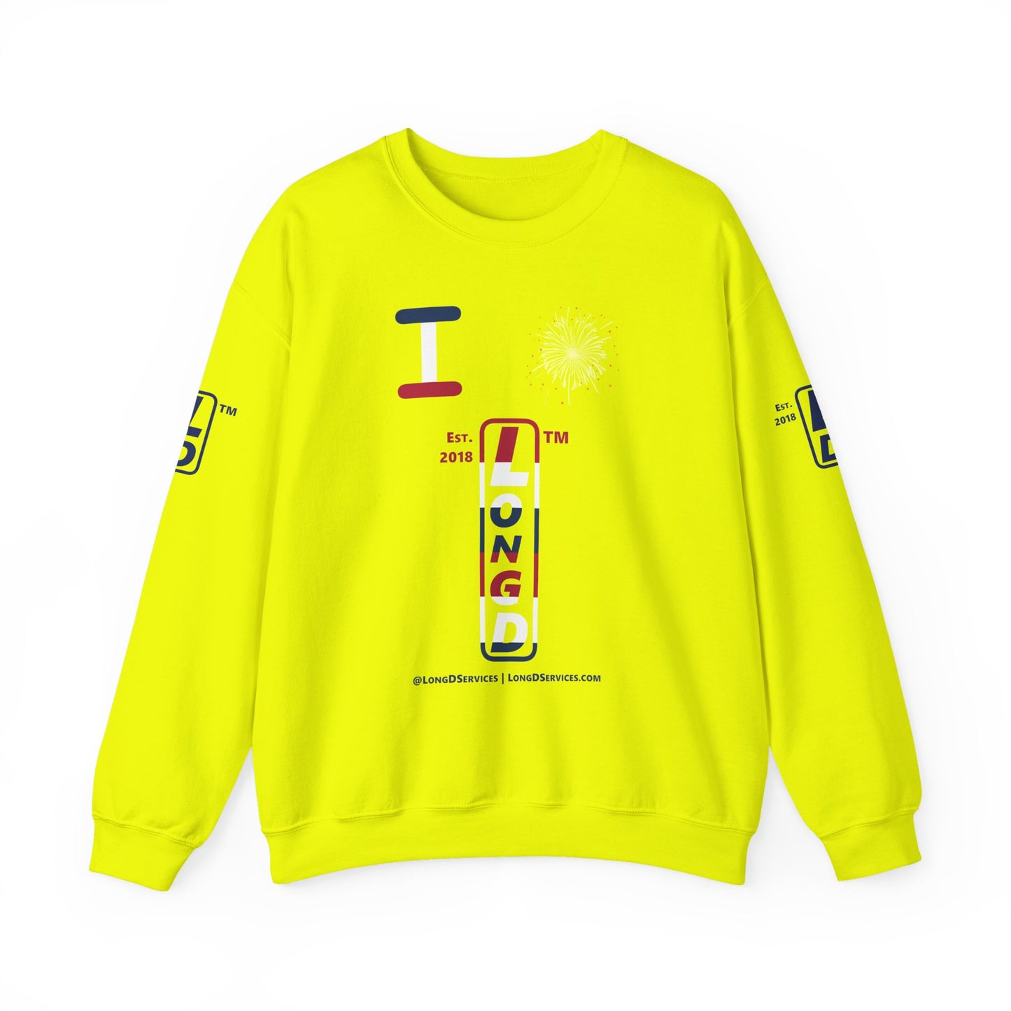 I Burst LongD positive horizontal 6-striped tag-domain upright 4-print logo crewneck sweatshirt