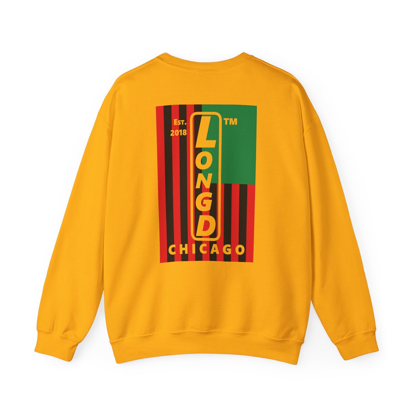 LongD negative cropped flag single-breasted front-back Chicago upright logo crewneck sweatshirt (Juneteenth colors)