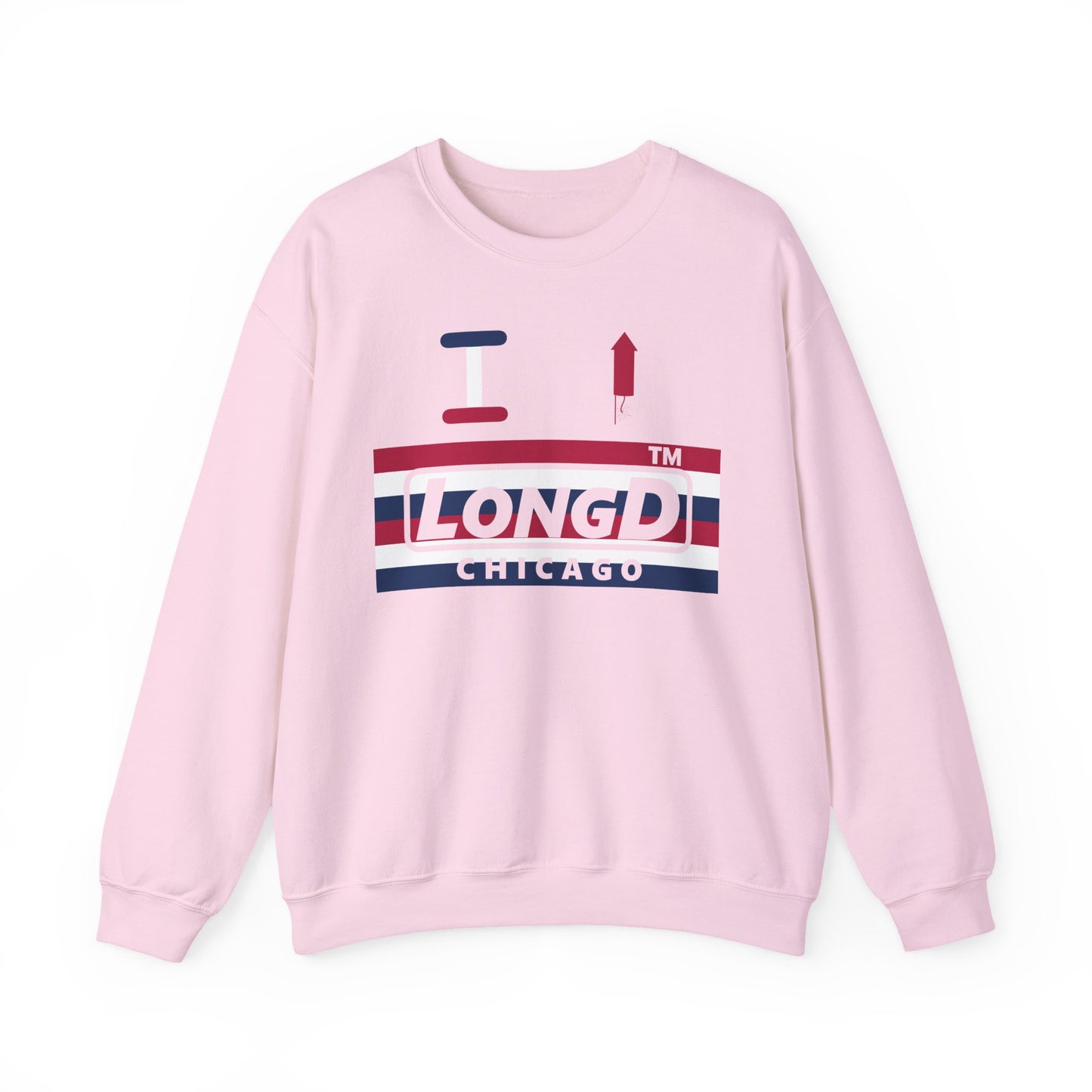 I firecracker LongD negative horizontal 6-striped Chicago logo crewneck sweatshirt