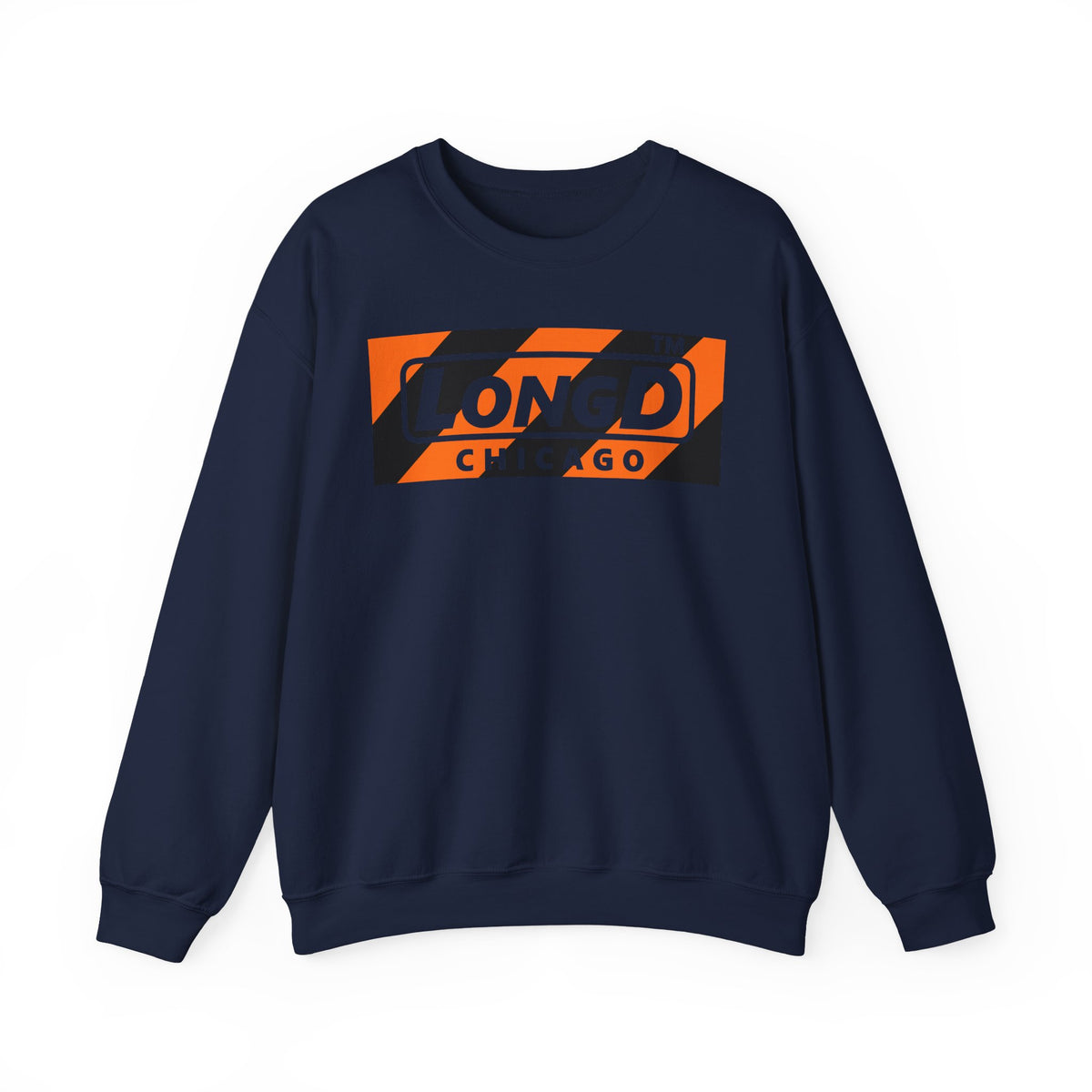 LongD Chicago negative diagonal 6-striped front-back logo (Halloween colors) crewneck sweatshirt