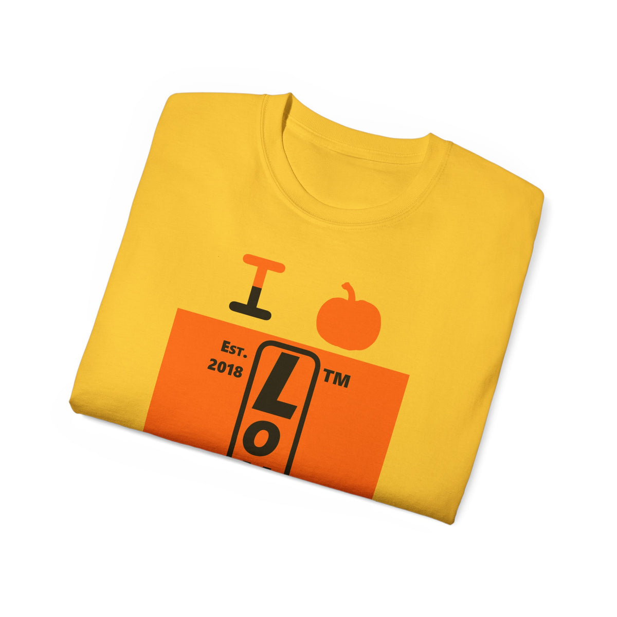 I pumpkin LongD Hyde Park upright logo positive black on negative orange cotton tee