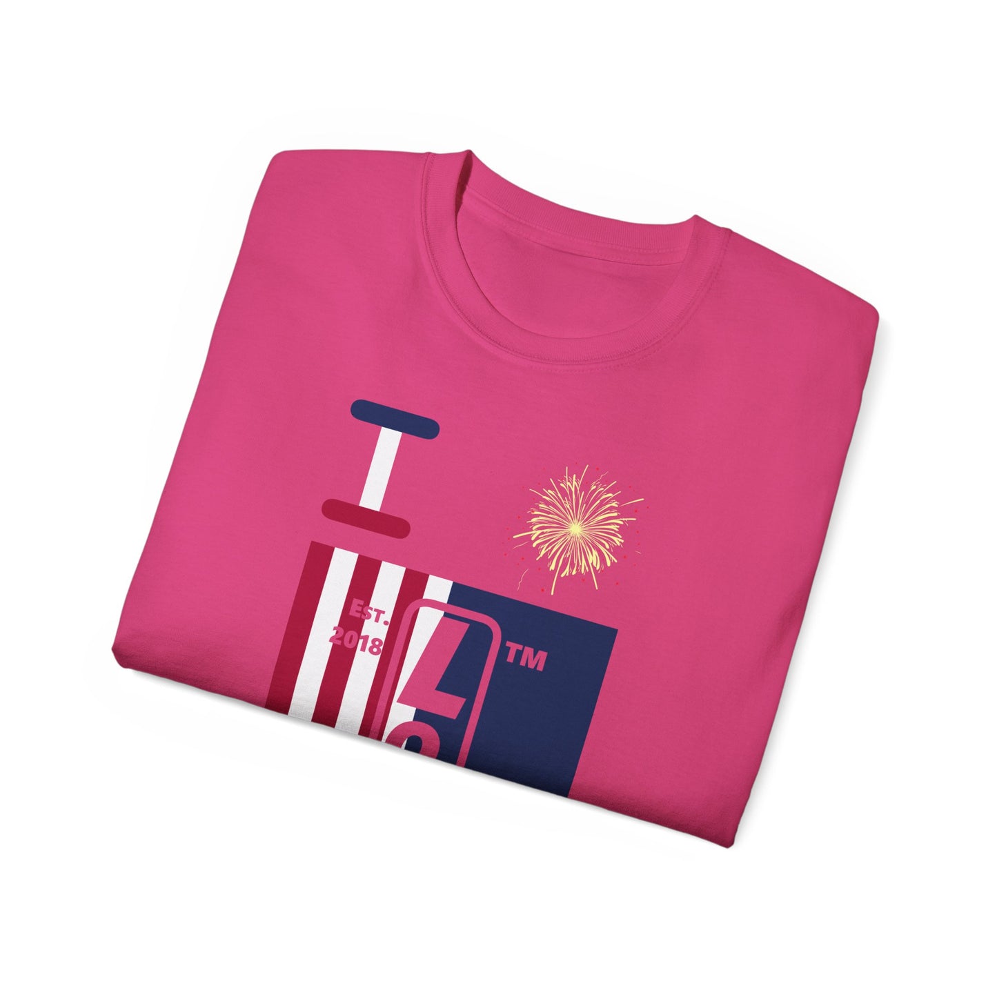 I Burst LongD cotton tee negative cropped flag Chicago upright logo (Patriotic colors)