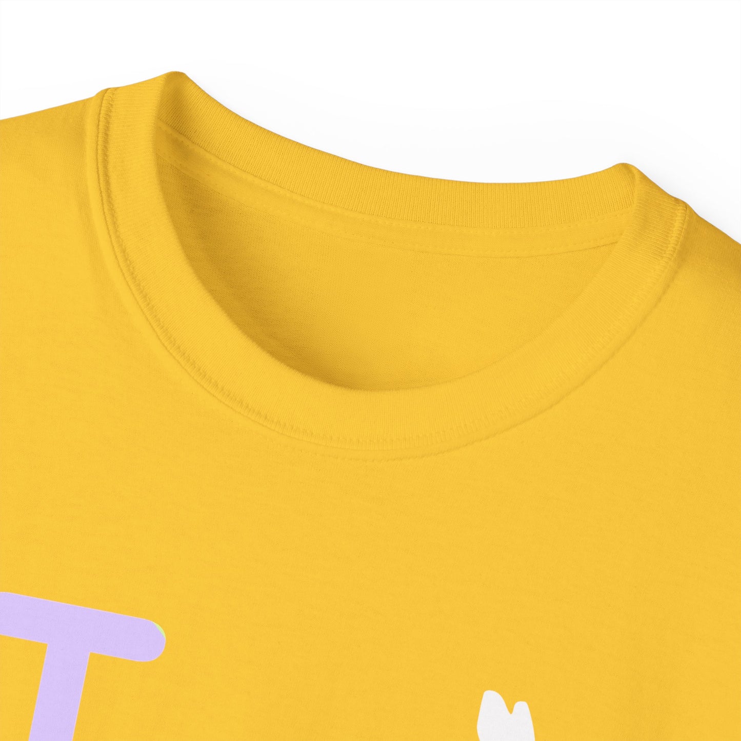 I Bunny LongD® Logo Cotton Tee Easter pastel purple text (white Easter Bunny)