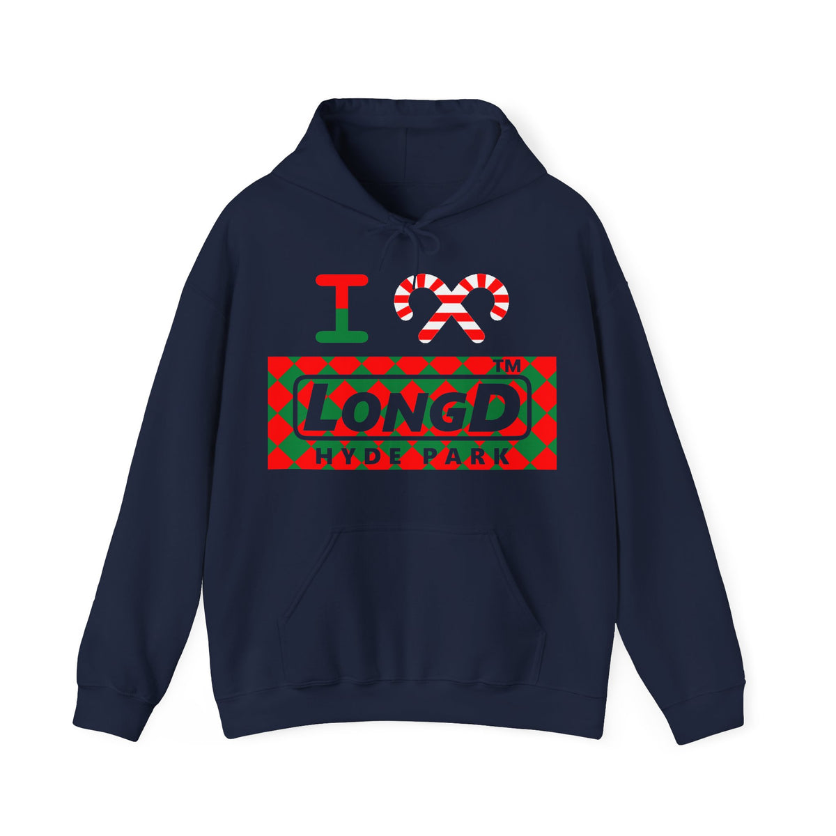 I candy cane LongD Hyde Park negative argyle logo hoodie