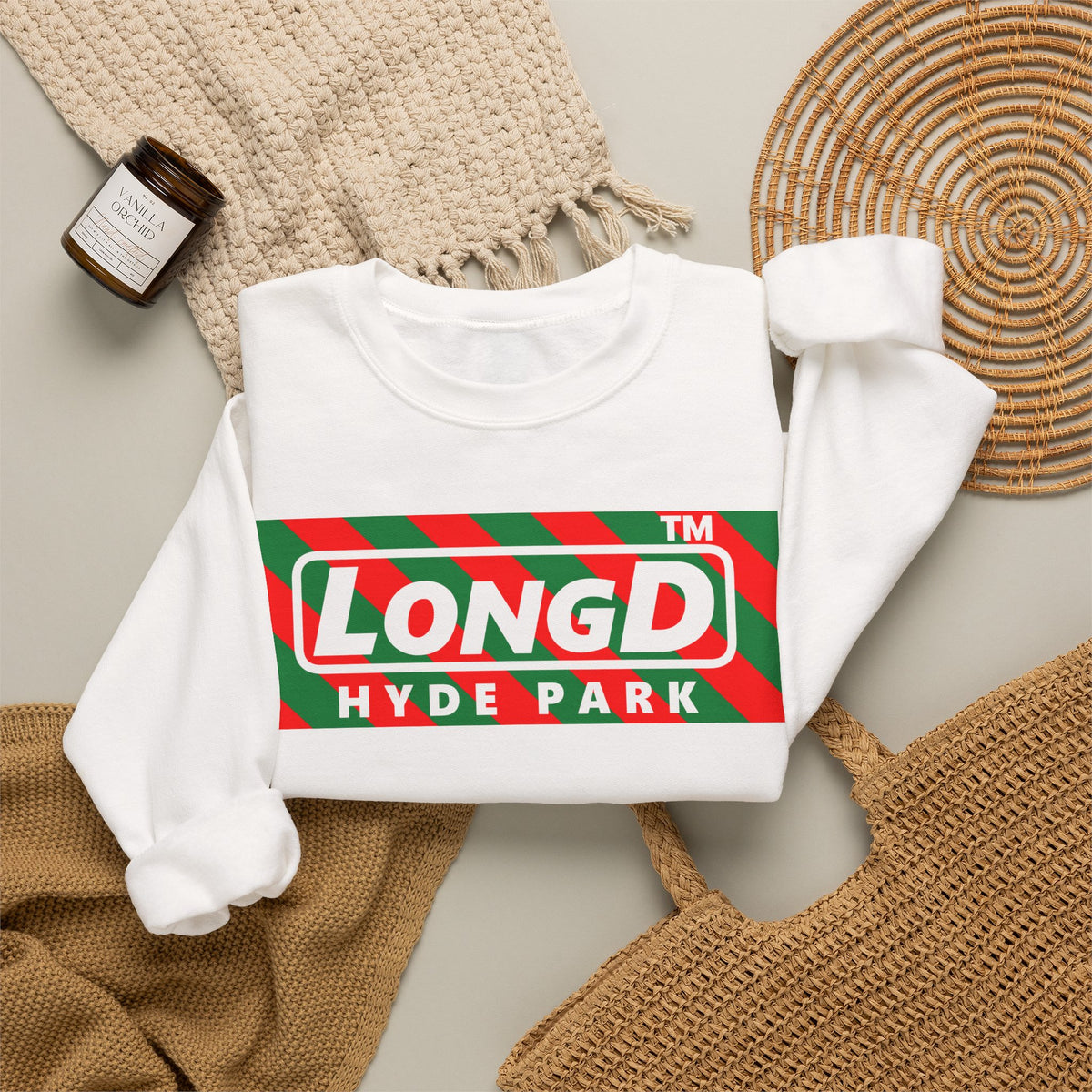 LongD Hyde Park negative 12-striped logo (Xmas colors) crewneck sweatshirt