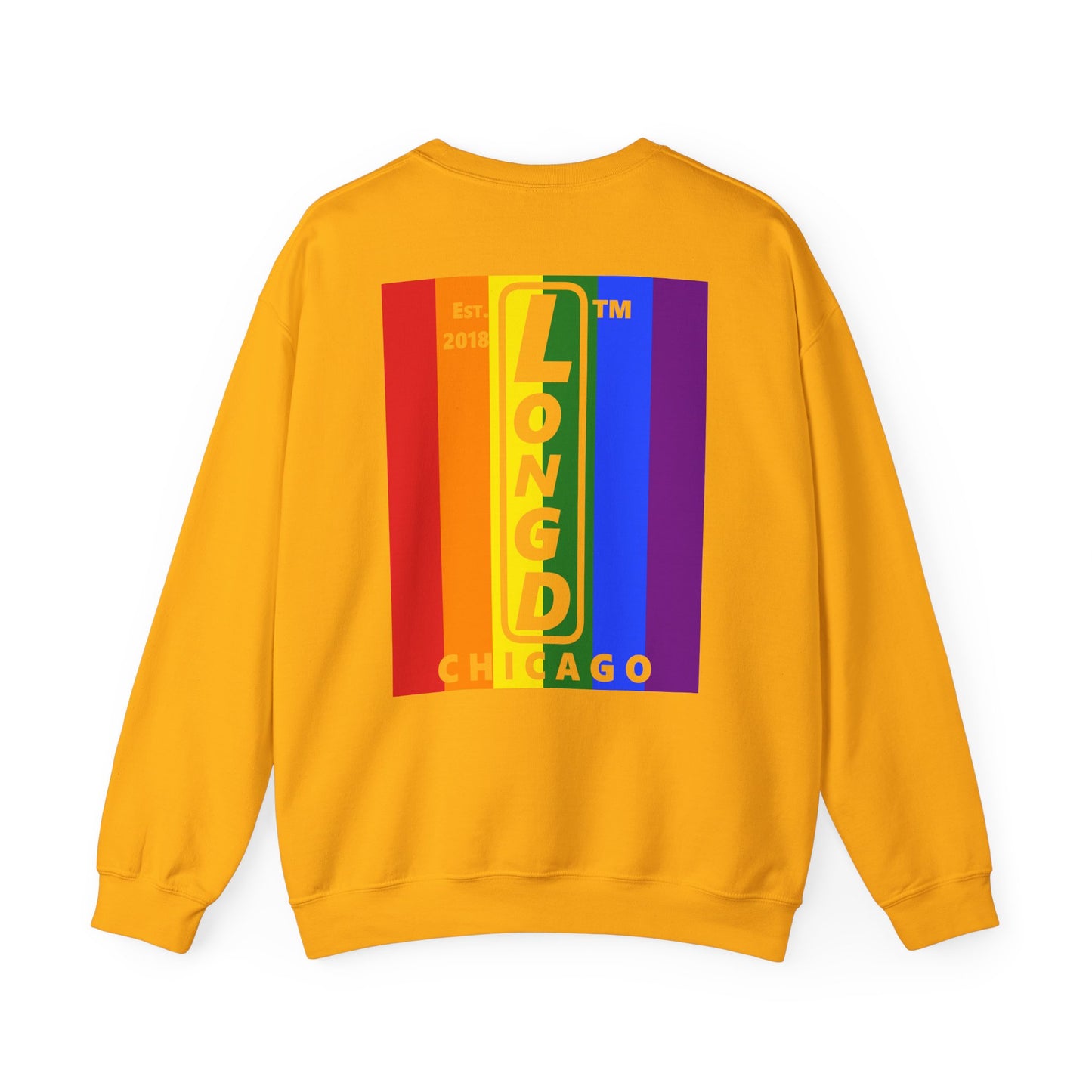 LongD negative flag single-breasted front-back Chicago upright logo crewneck sweatshirt (Pride colors)