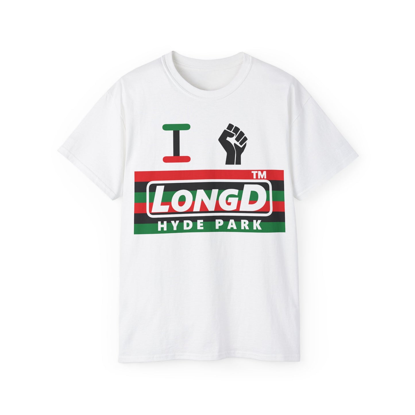 I fist LongD negative horizontal 6-striped Hyde Park logo cotton tee