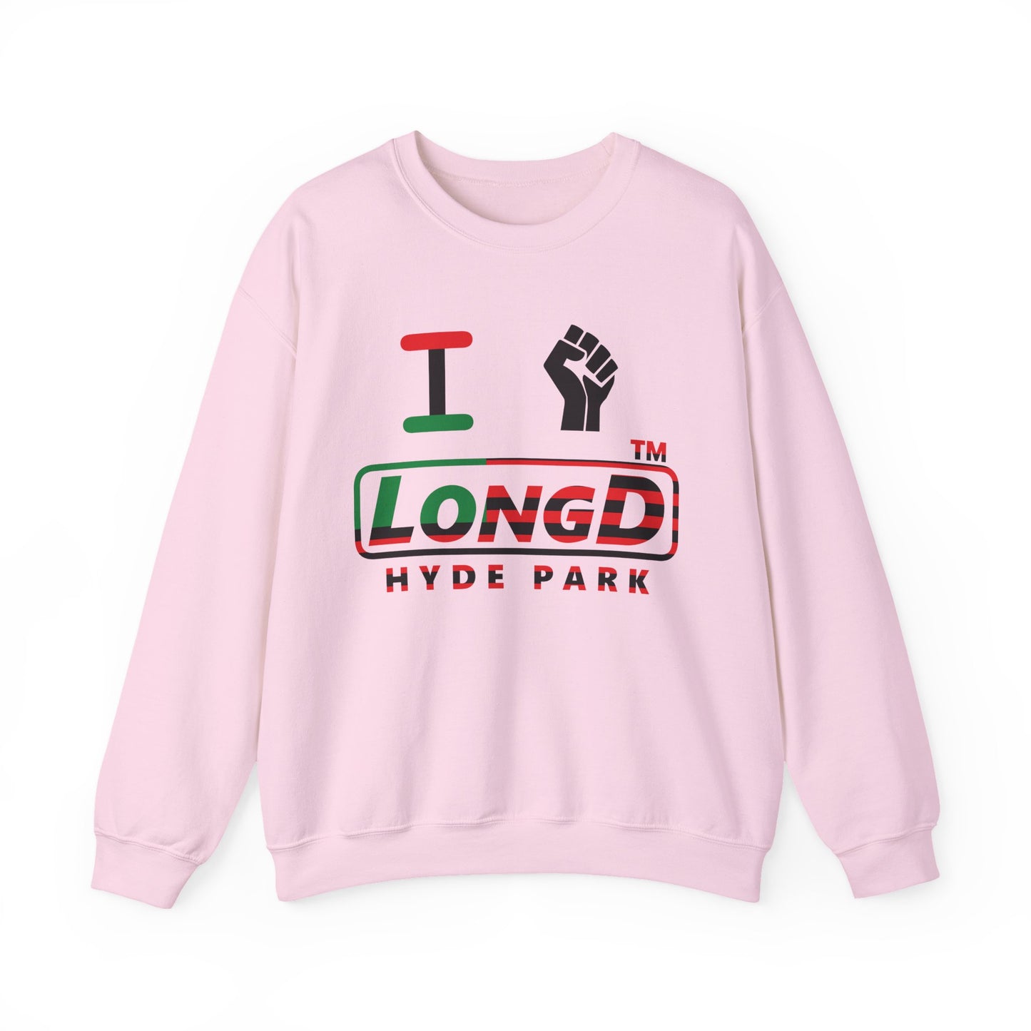 I fist LongD positive flag Hyde Park logo crewneck sweatshirt