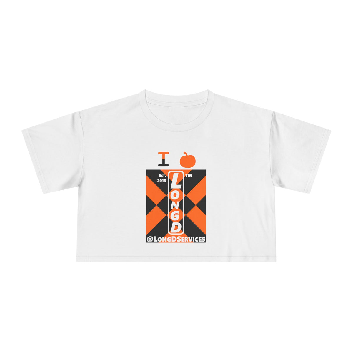 I pumpkin LongD Tag negative upright mixed argyle logo crop tee