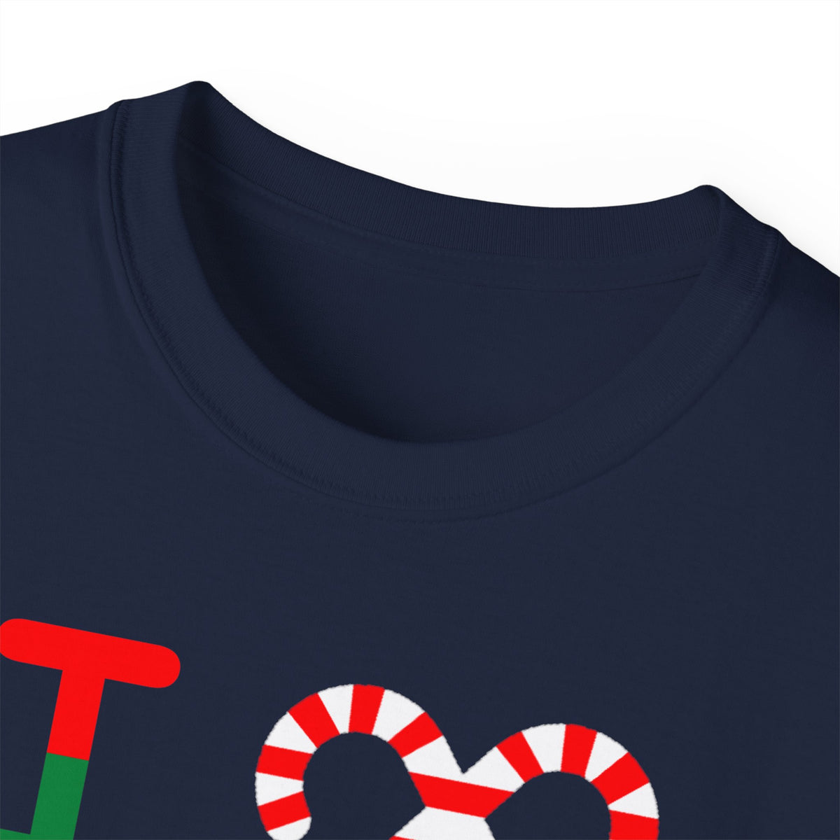 I candy cane LongD Chicago upright logo positive green on negative red cotton tee