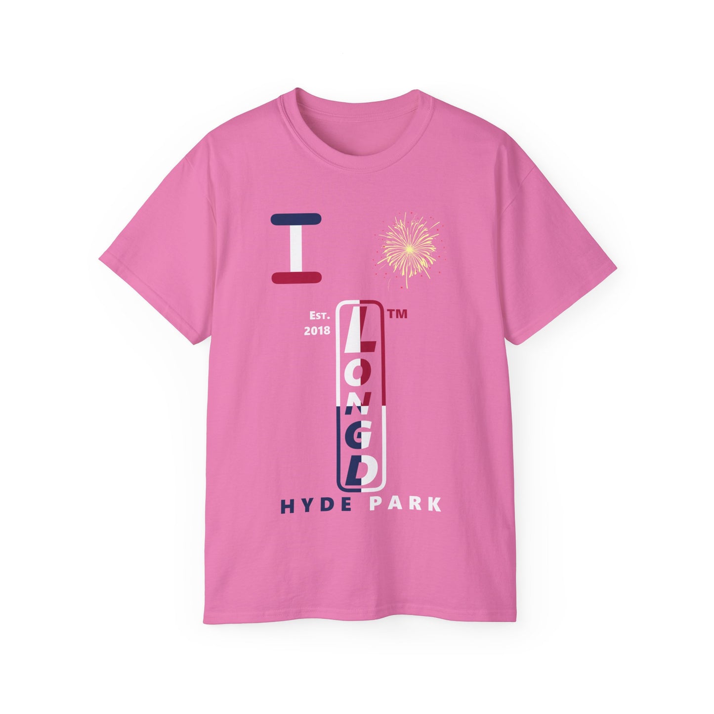I Burst LongD cotton tee positive quarters Hyde Park upright logo (Patriotic colors)